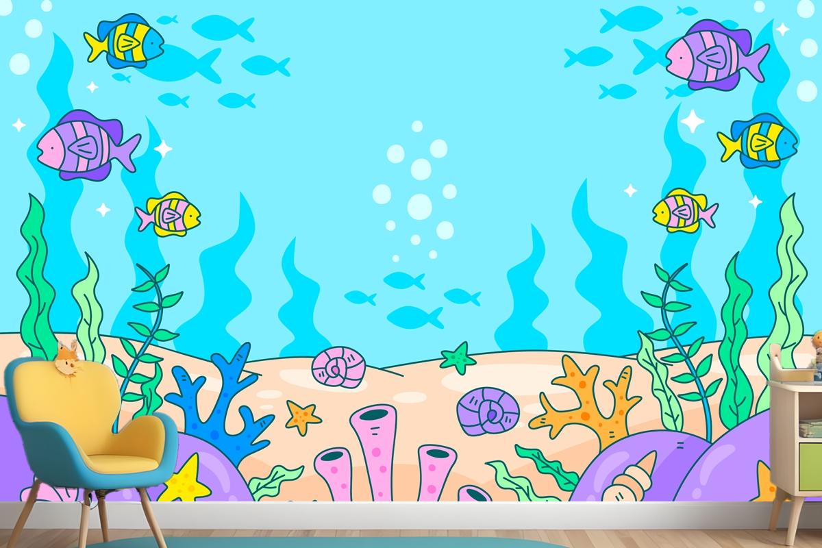 World Oceans Day Hand Drawn Background Wallpaper Mural