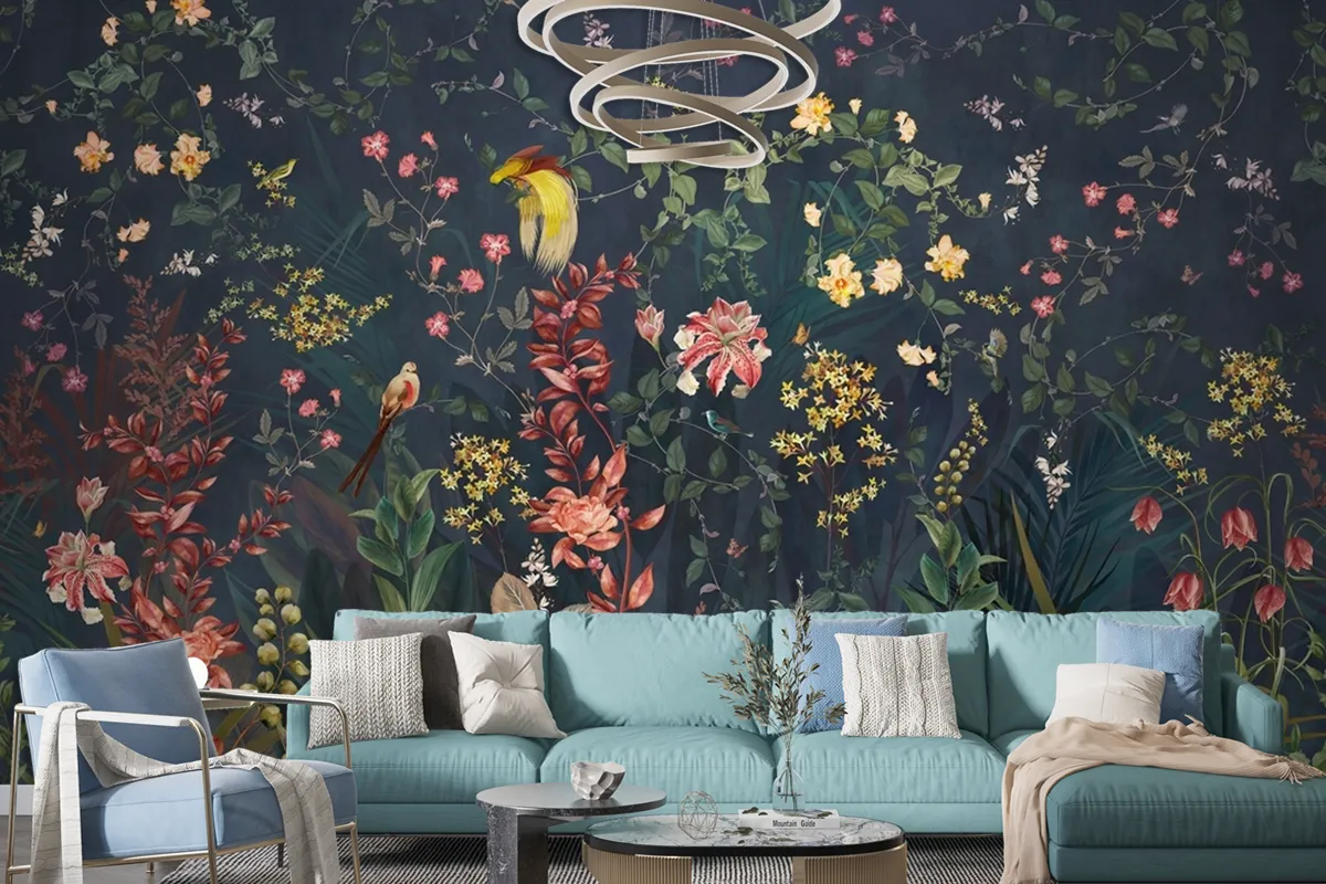 Chinoiserie Vintage Floral With Exotic Birds And Flowers Wallpaper Mural