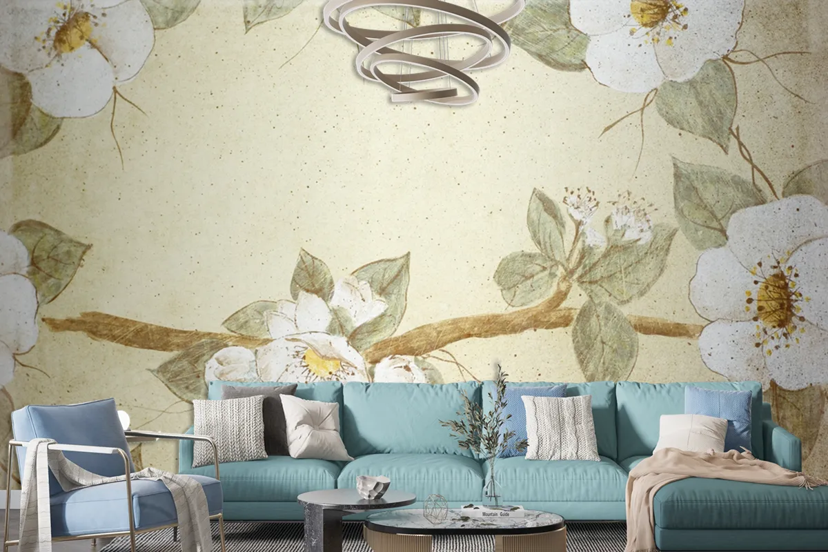 Retro Floral Pattern On Old Paper Wallpaper Mural