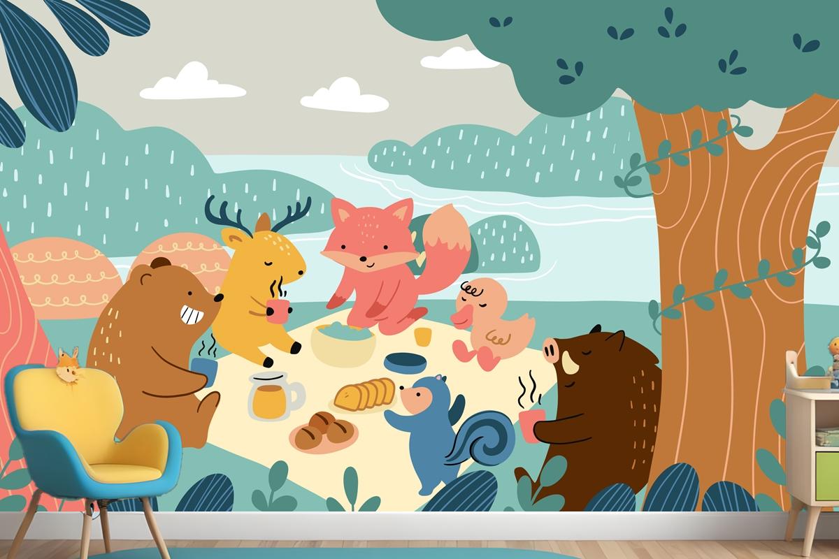 Flat World Animal Day Wallpaper Mural