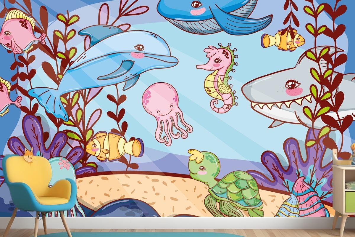 Aquatic Marine Life Wallpaper Mural