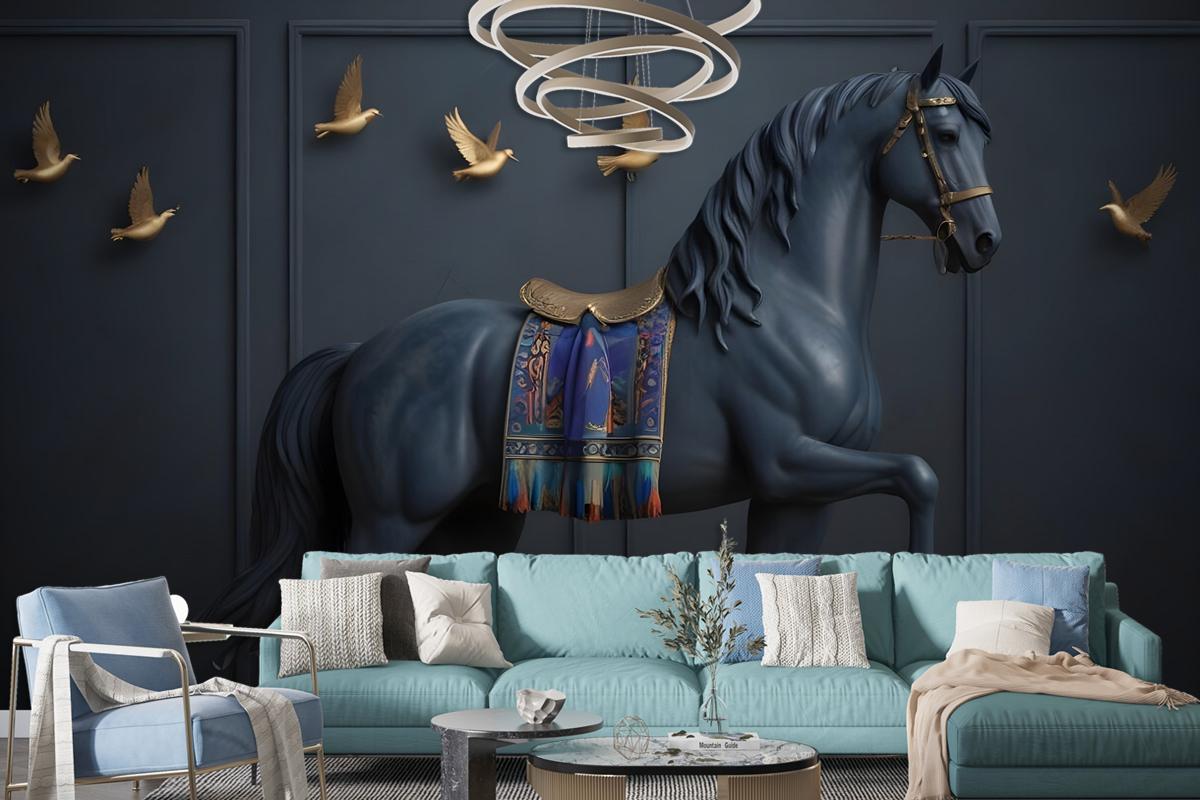 3D Embossed Look Dark Horse Wallpaper Mural