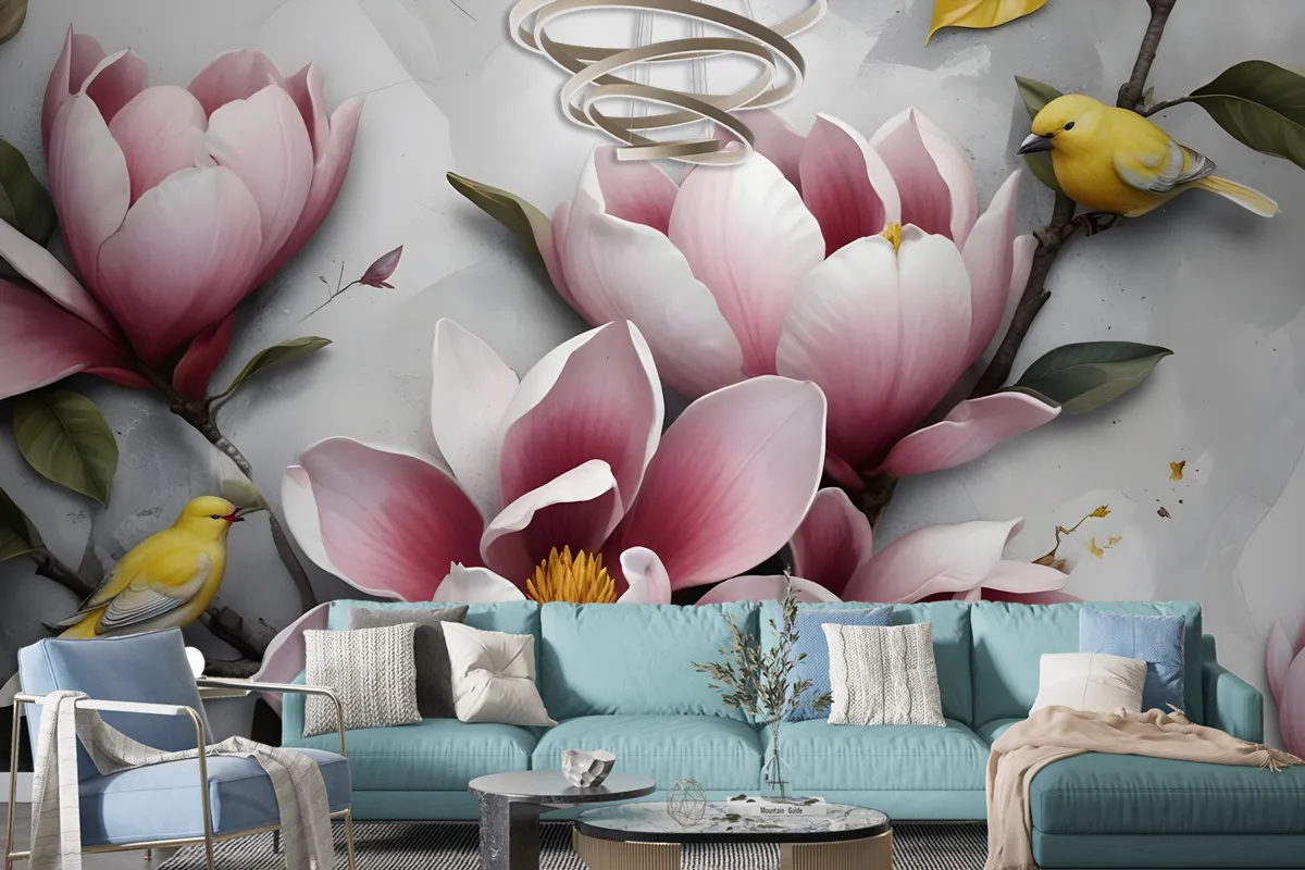 3D Embossed Look Lily Flower Wallpaper Mural