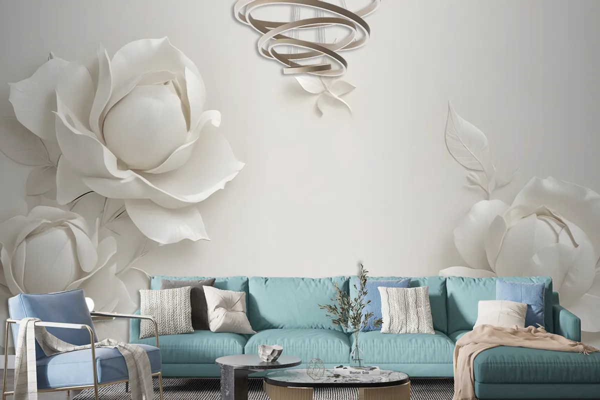 3D Embossed Look Magnolia Floral Art Wallpaper Mural