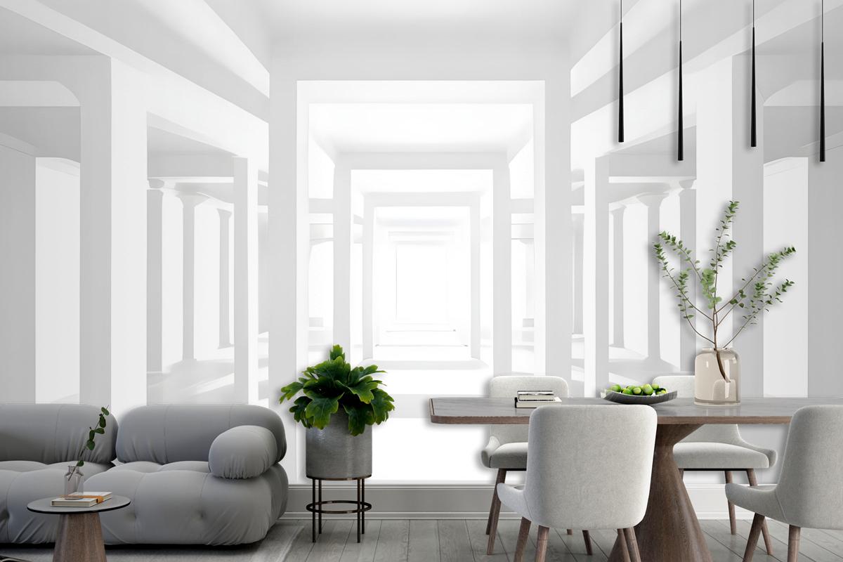 3D Look Abstract Architecture White Corridor Wallpaper Mural