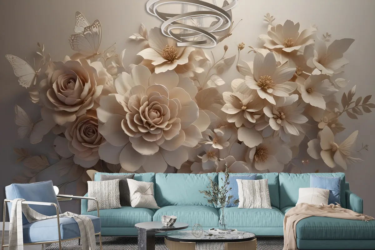 3D Look Faux Embossed Floral Wallpaper Mural