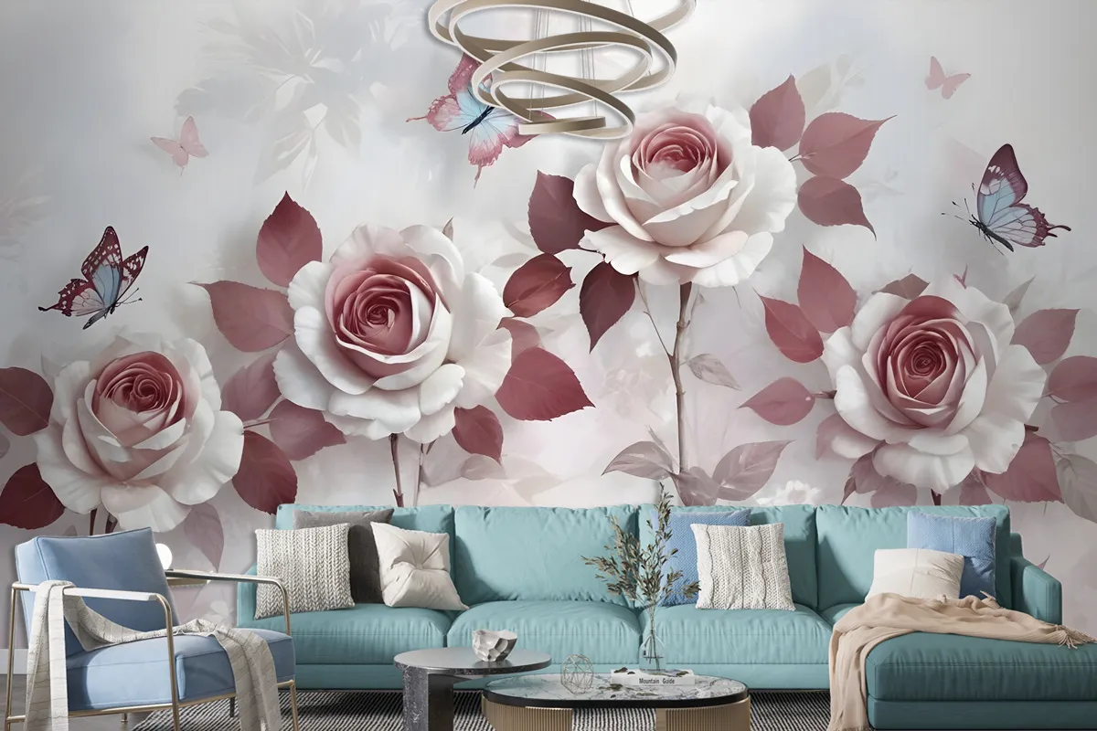 3D Look Floral With Little Butterfly Wallpaper Mural