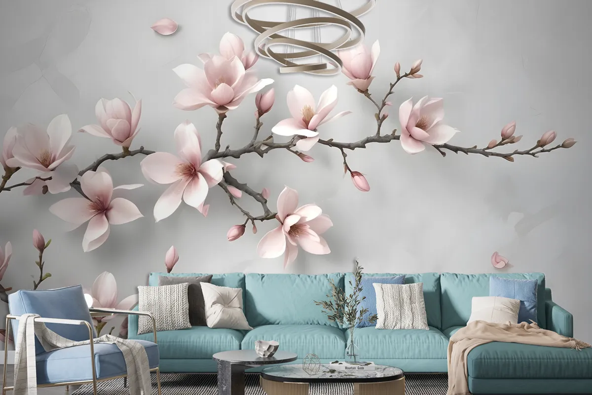 3D Look Pink Magnolia Blossom Wallpaper Mural