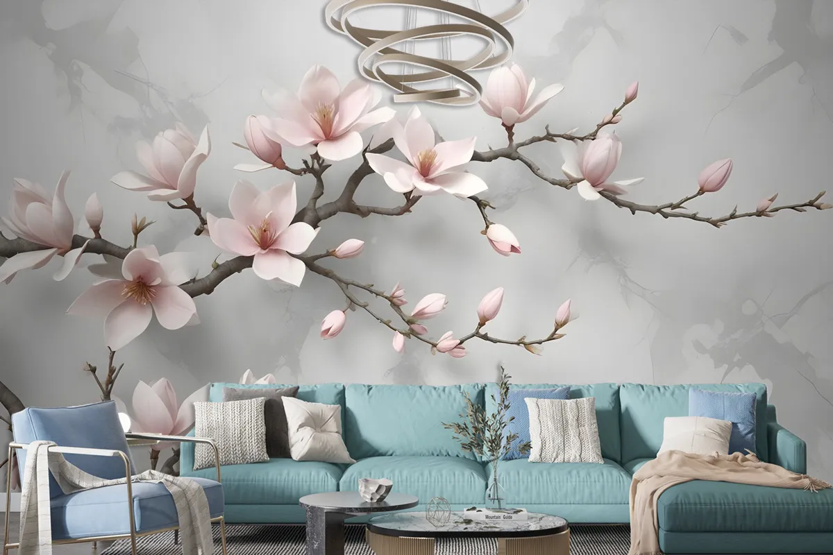 3D Look Pink Magnolia Blossom Wallpaper Mural