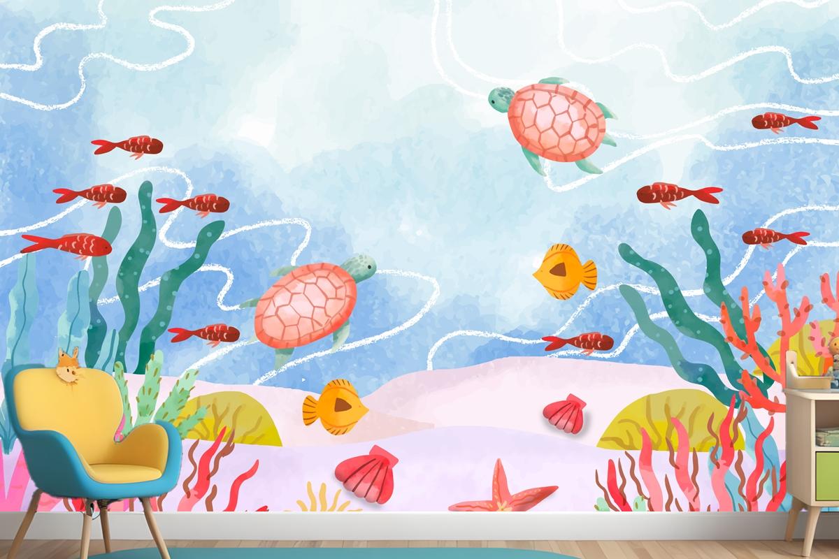 Watercolor Background For World Oceans Day Celebration Wallpaper Mural