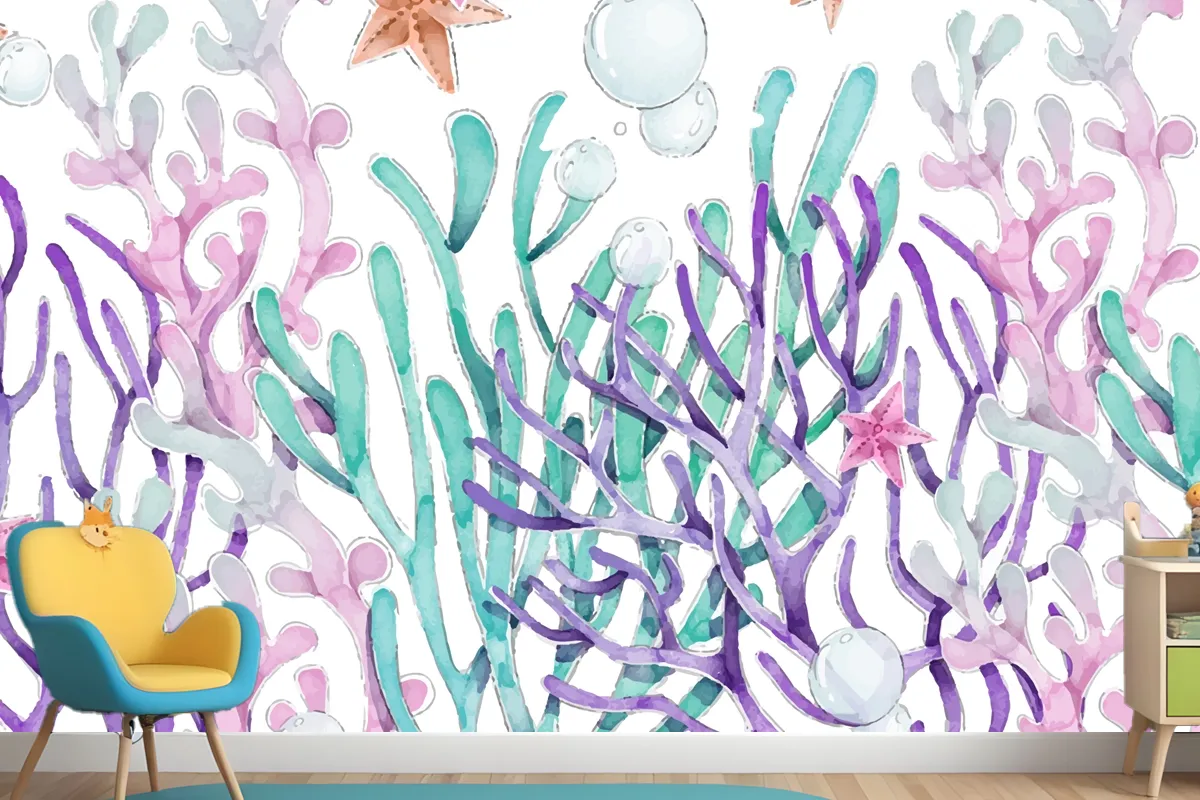 Watercolor Colorful Coral Background Wallpaper Mural