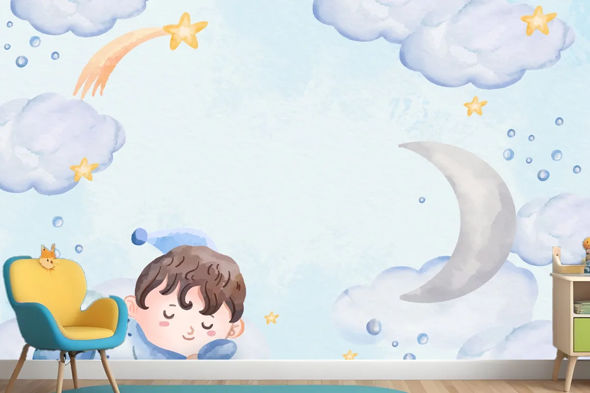 Watercolor Baby Boy Background Wallpaper Mural