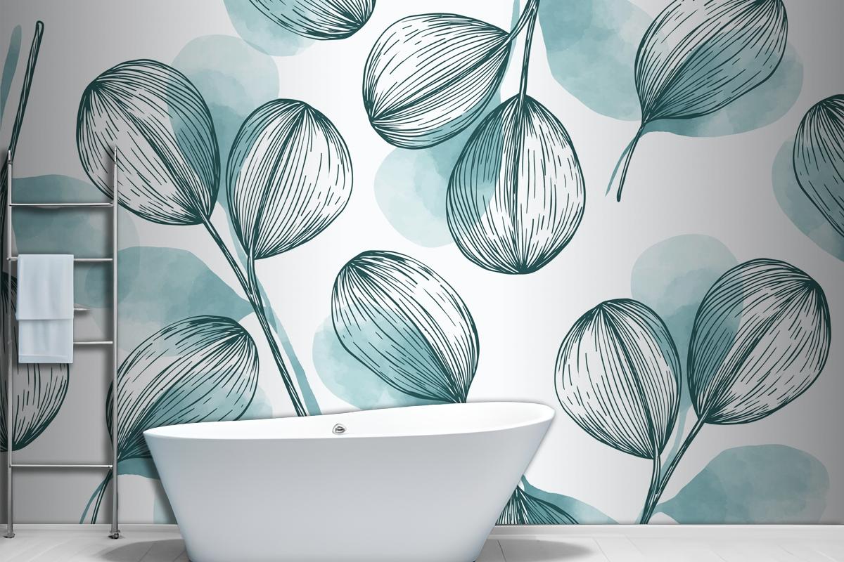 Nature Background With Hand Drawn Leaves Wallpaper Mural