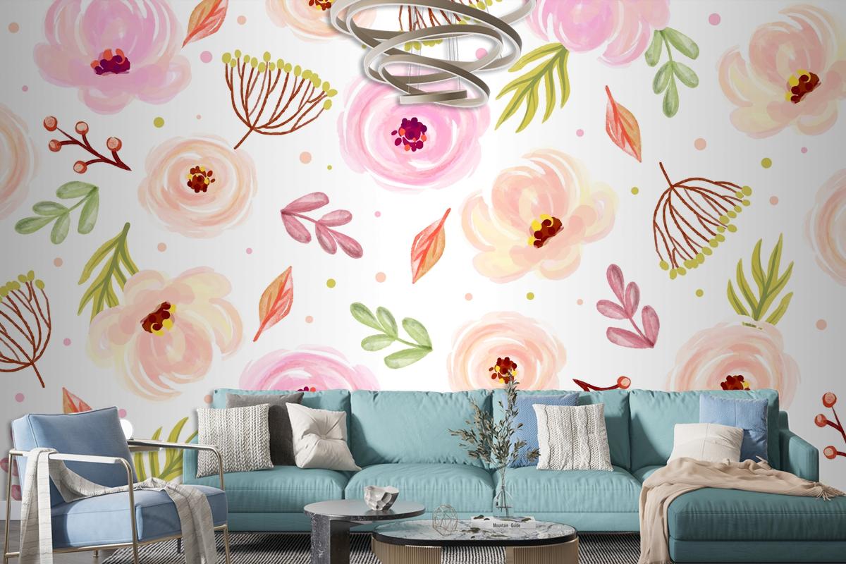 Floral Watercolor Background With Soft Colors Wallpaper Mural