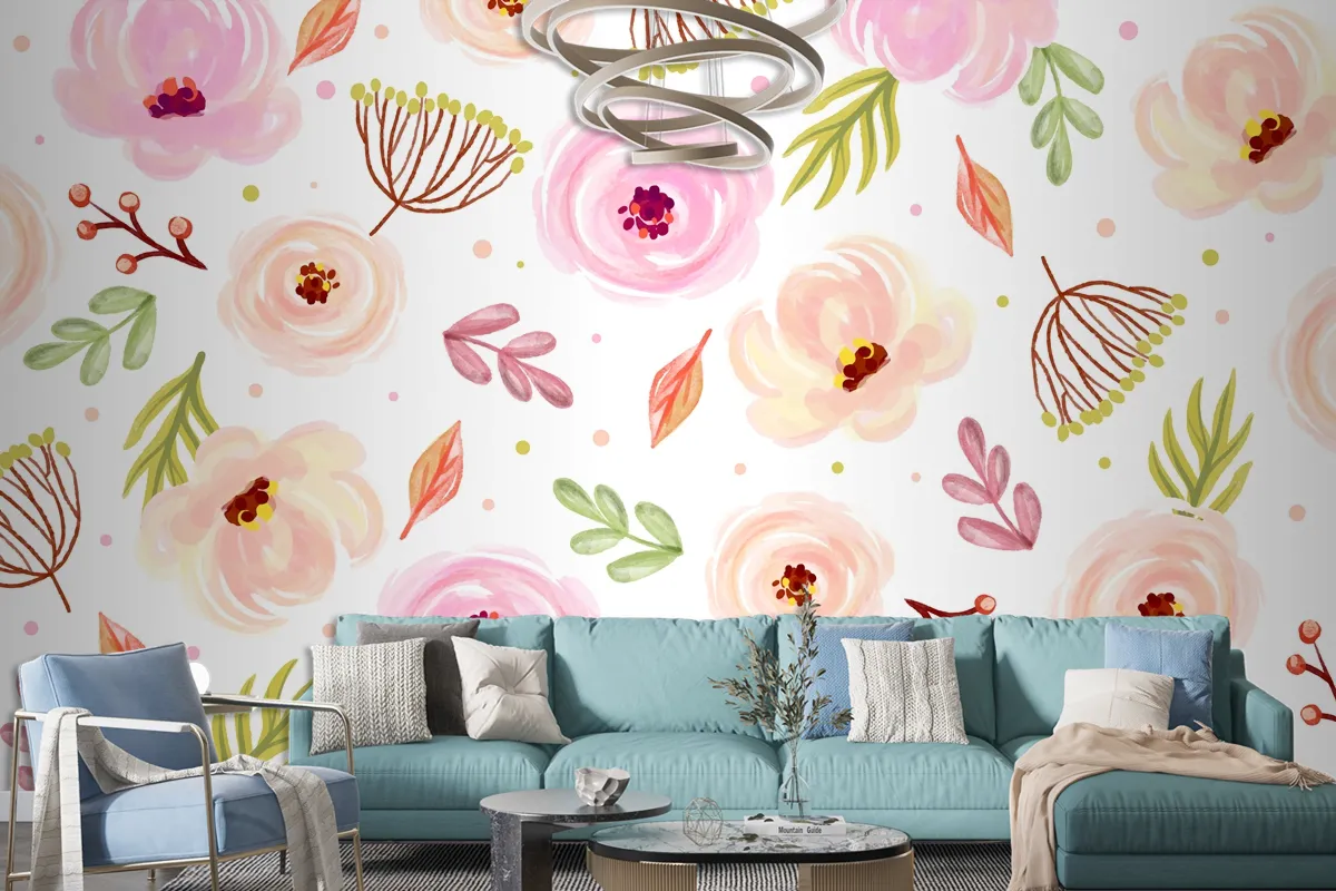 Floral Watercolor Background With Soft Colors Wallpaper Mural