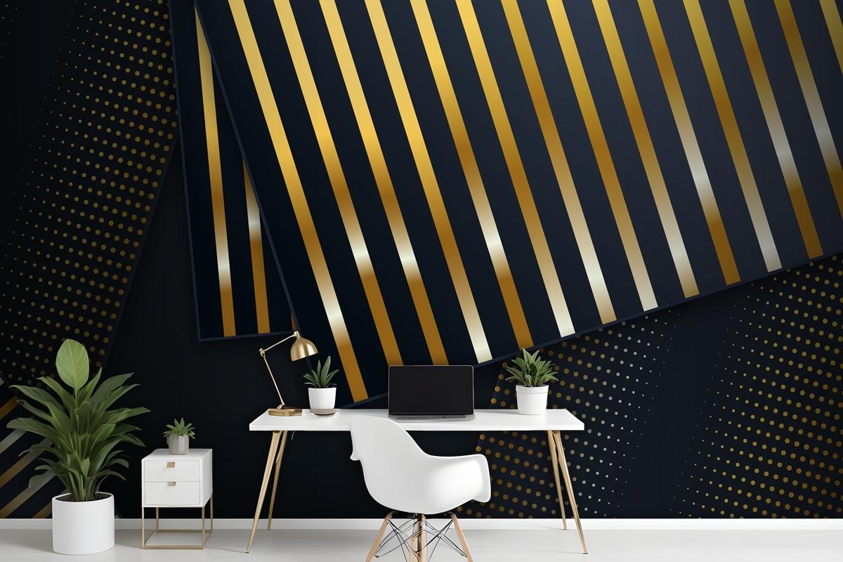 Dark Paper Layers Background With Golden Details Wallpaper Mural