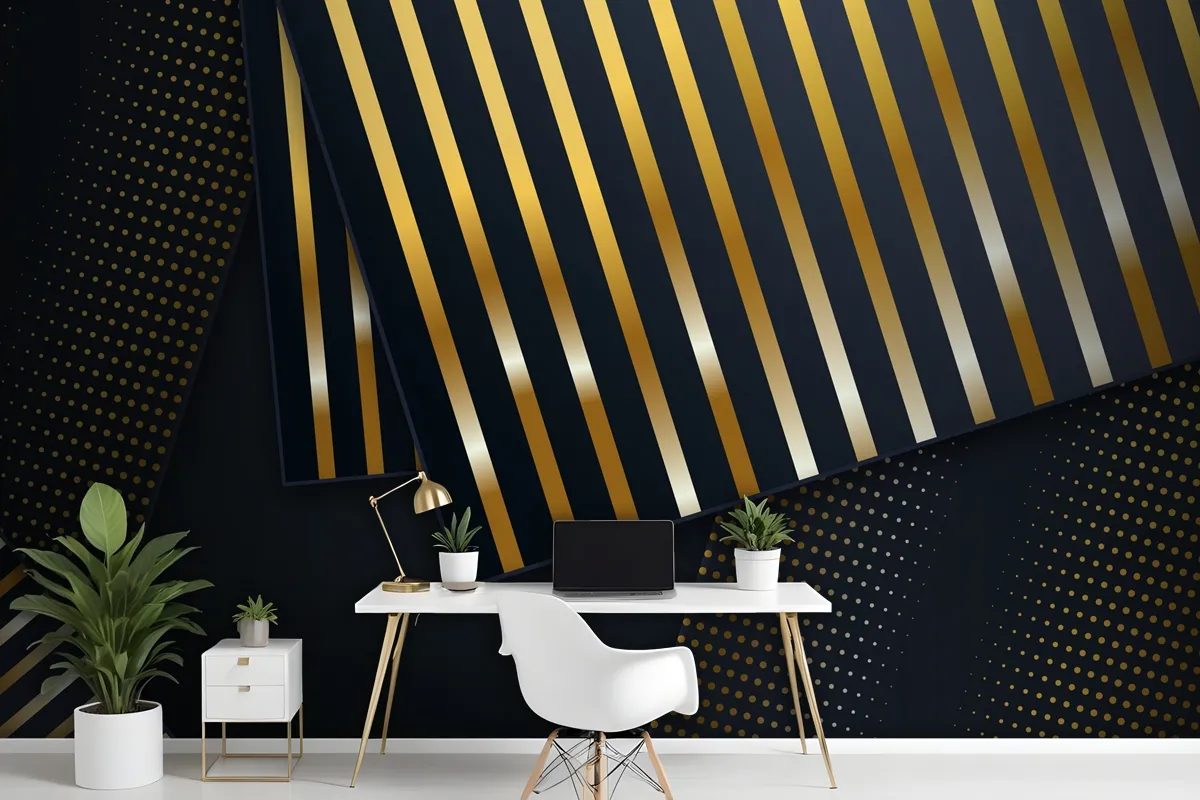 Dark Paper Layers Background With Golden Details Wallpaper Mural