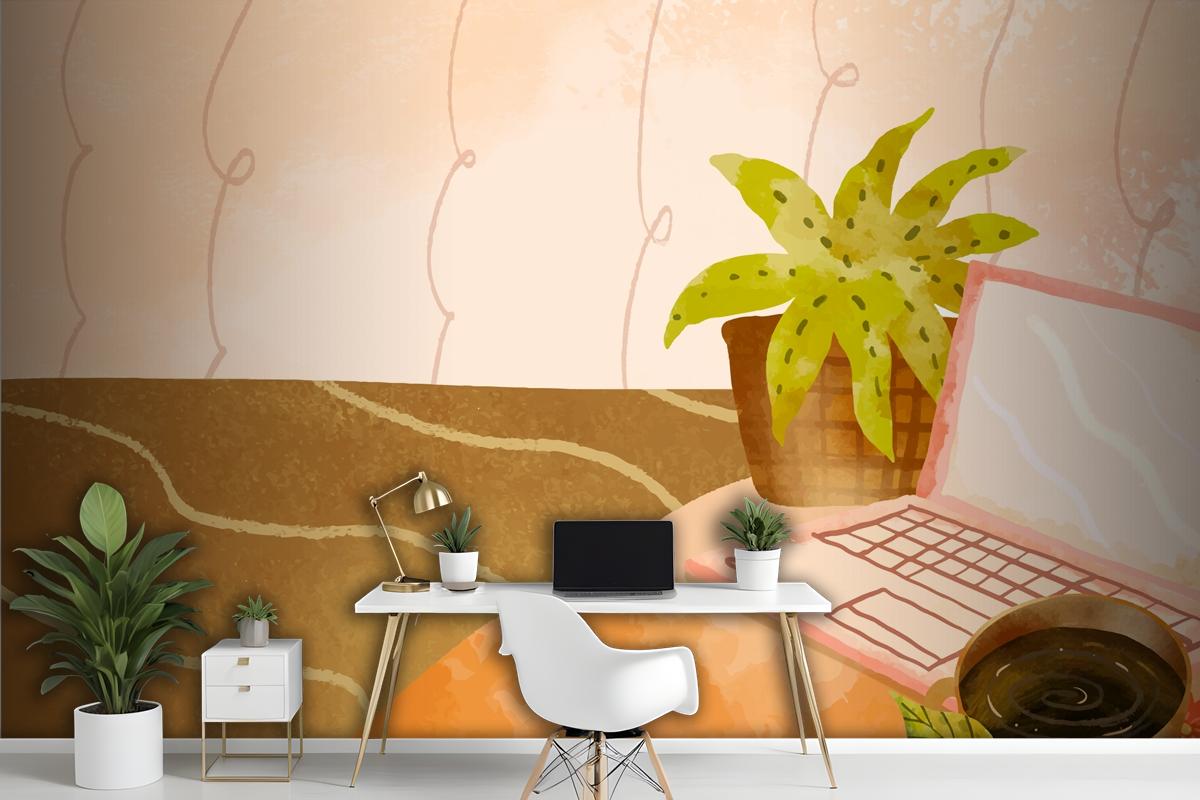 Watercolor Background For International Coffee Day Celebration Wallpaper Mural