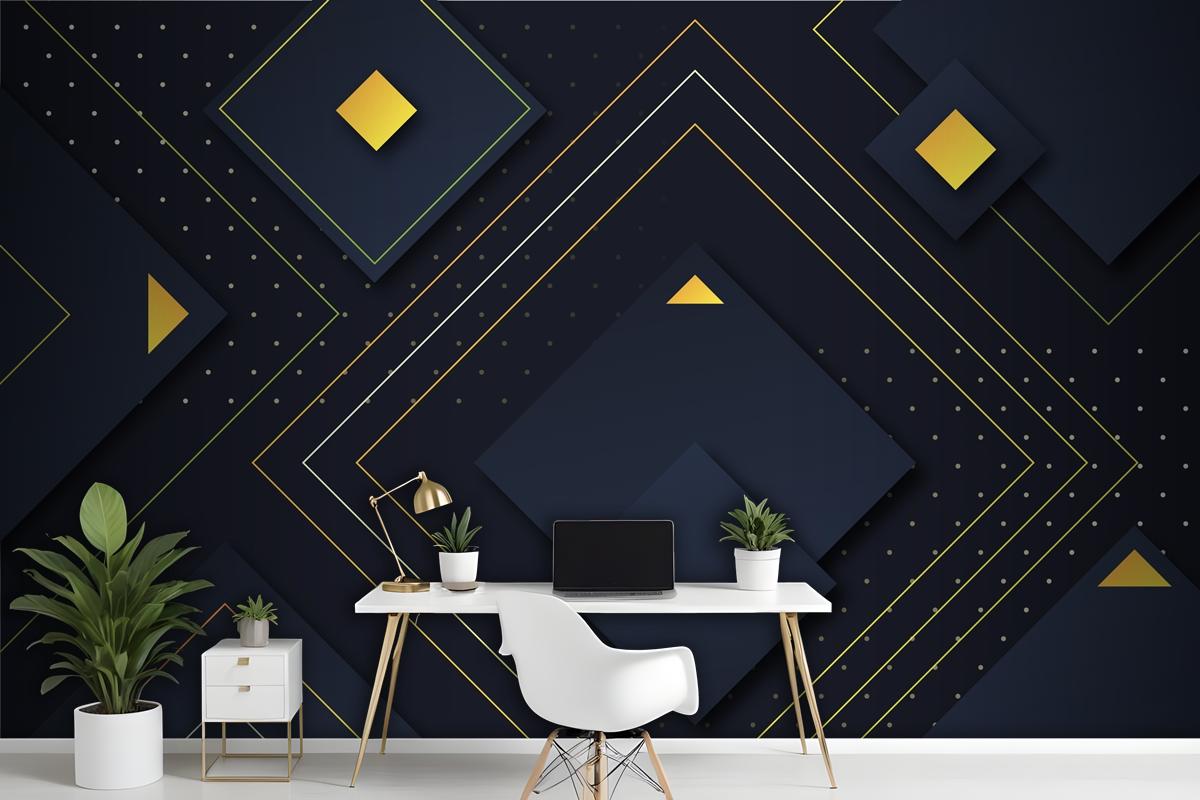 Gradient Geometric Shapes On Dark Wallpaper Mural