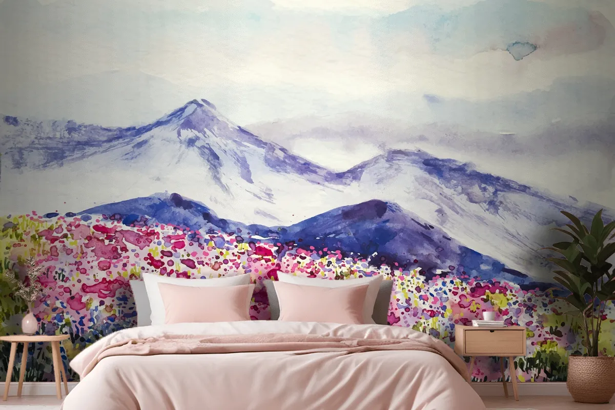 Watercolor Spring Landscape Wallpaper Mural