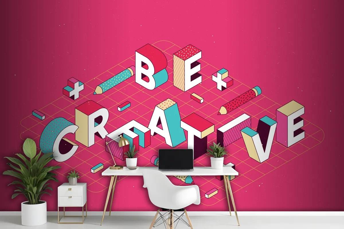 Isometric Typographic Message Wallpaper Mural