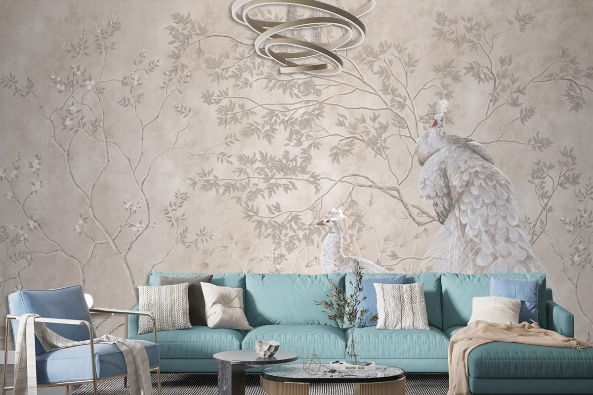 Peacocks And Trees Design For Interior Project Wallpaper Mural