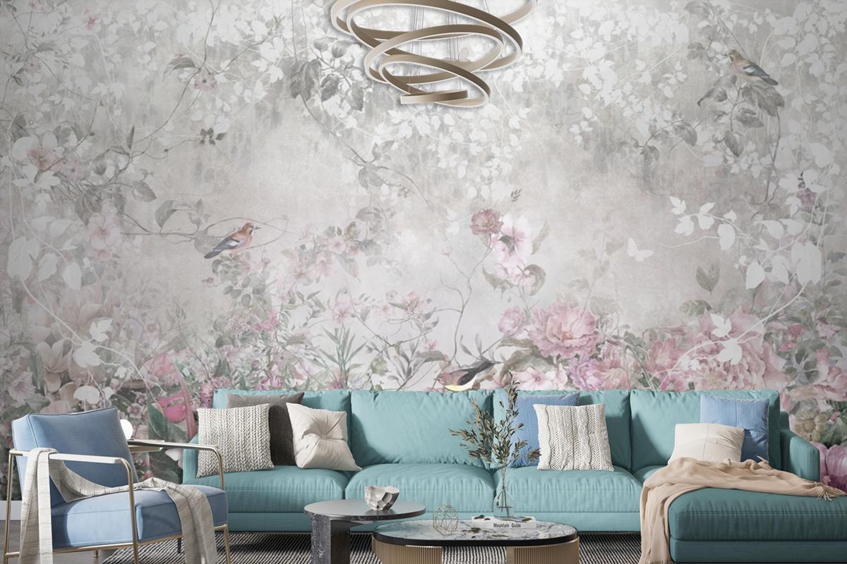 Pink Flowers Wallpaper Mural