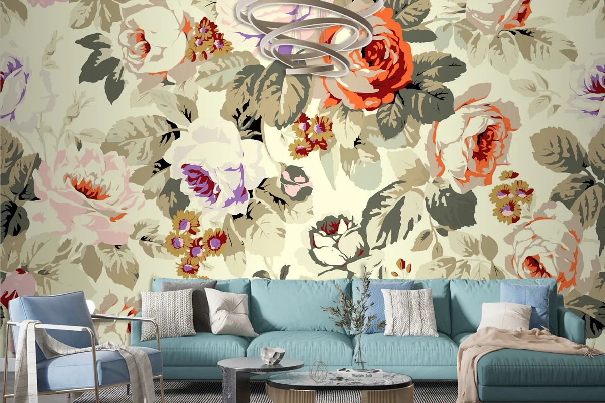 Flowers Repeat Pattern Design Wallpaper Mural