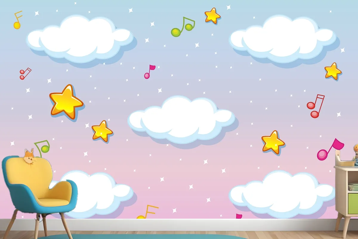 Blank Clouds On Pastel Sky Background With Melody Theme Wallpaper Mural