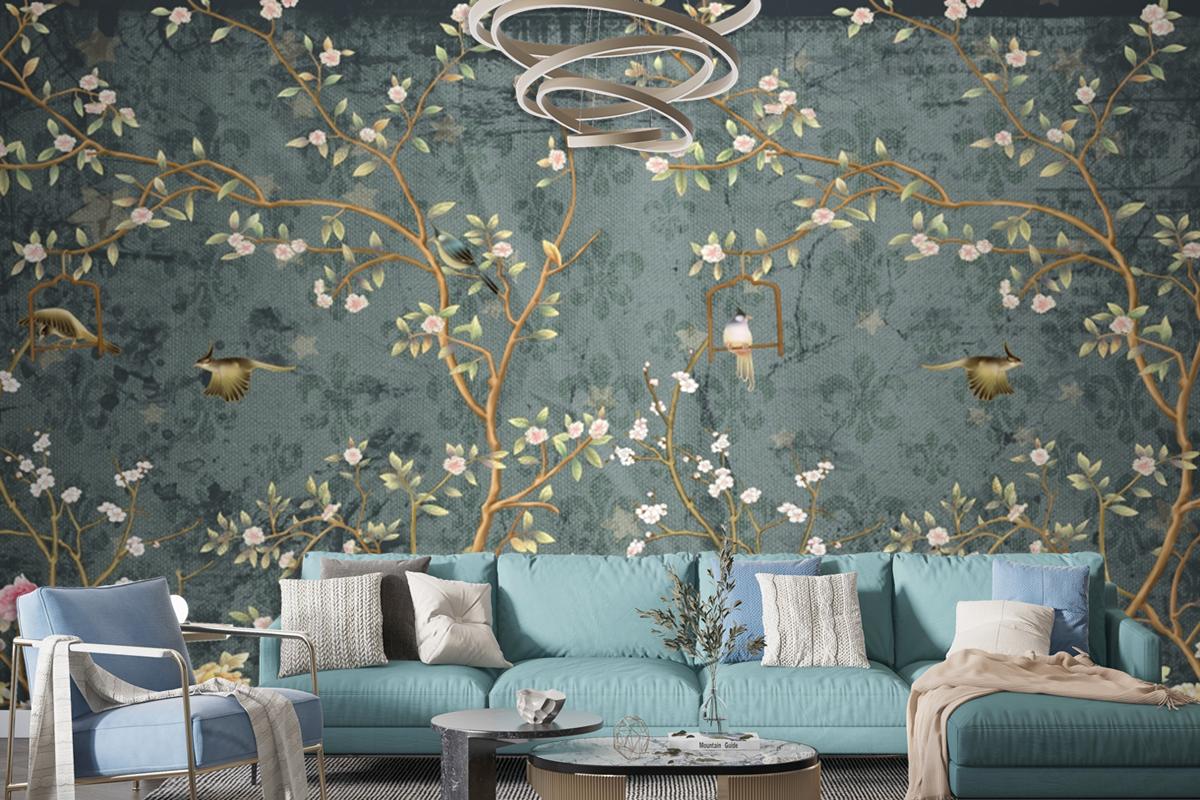 Branches Birds And Flowers Wallpaper Mural