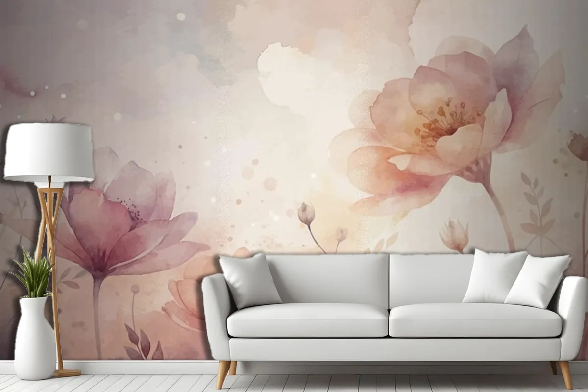 Beautiful Watercolor Flower Background Living Room Wallpaper Mural