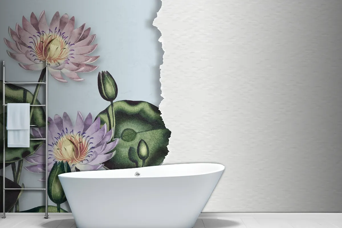 Blank Purple Water Lilies Bathroom Wallpaper Mural