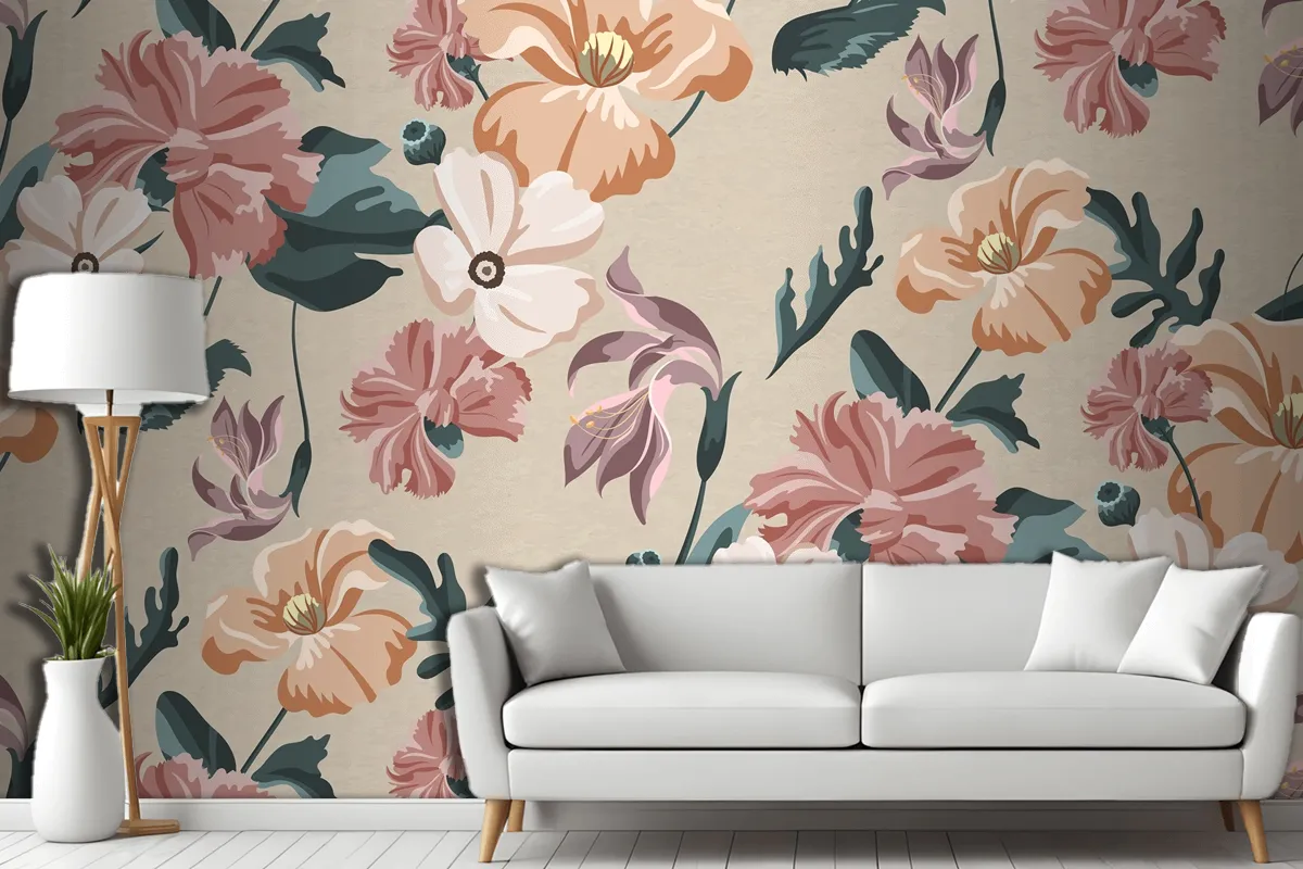 Blooming Colorful Flower Seamless Pattern Wallpaper Mural