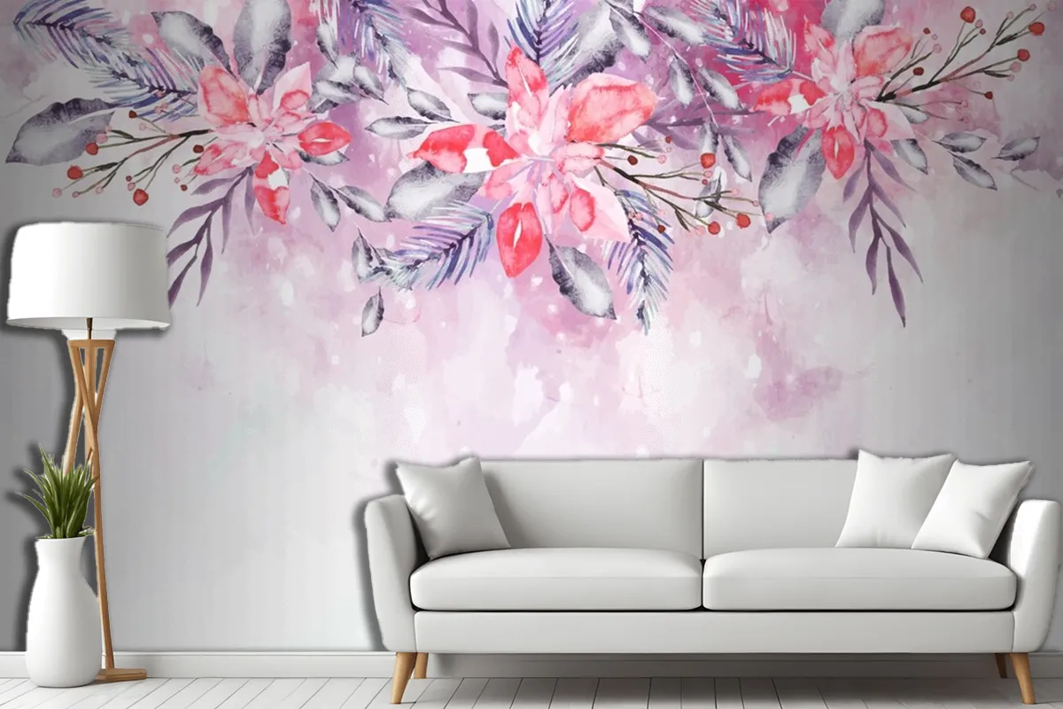 Blooming Watercolor Flowers For Wallpaper Concept Living Room Wallpaper Mural