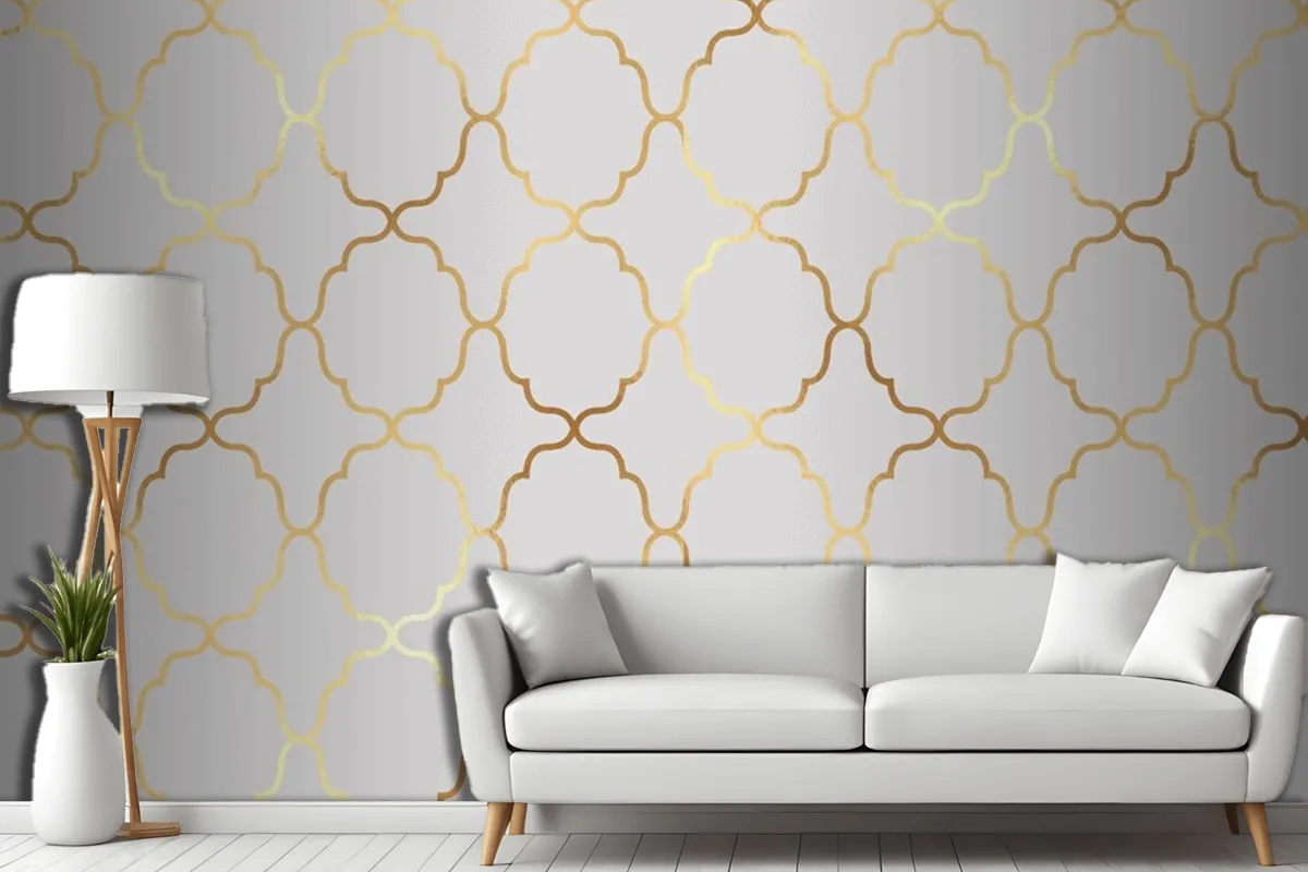 Decorative Arabic Themed Pattern Background With A Gold Foil Texture Living Room Wallpaper Mural