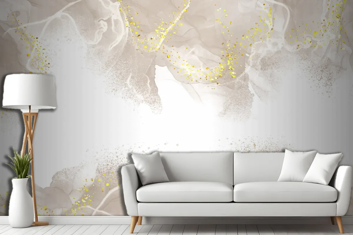 Elegant Hand Painted Neutral Alcohol Ink Living Room Wallpaper Mural