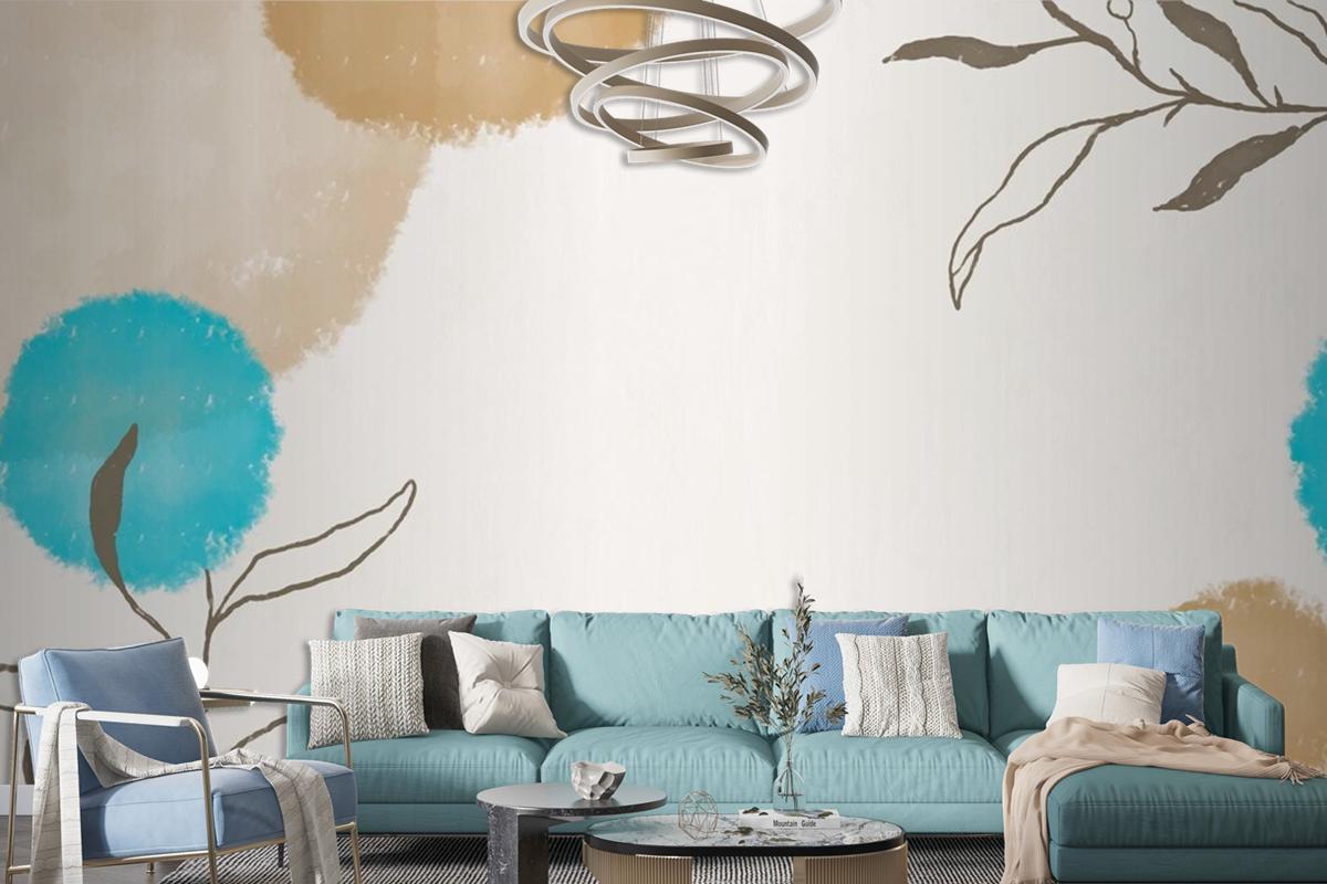 Elegant Watercolor Leaf Frame On Watercolor Living Room Wallpaper Mural