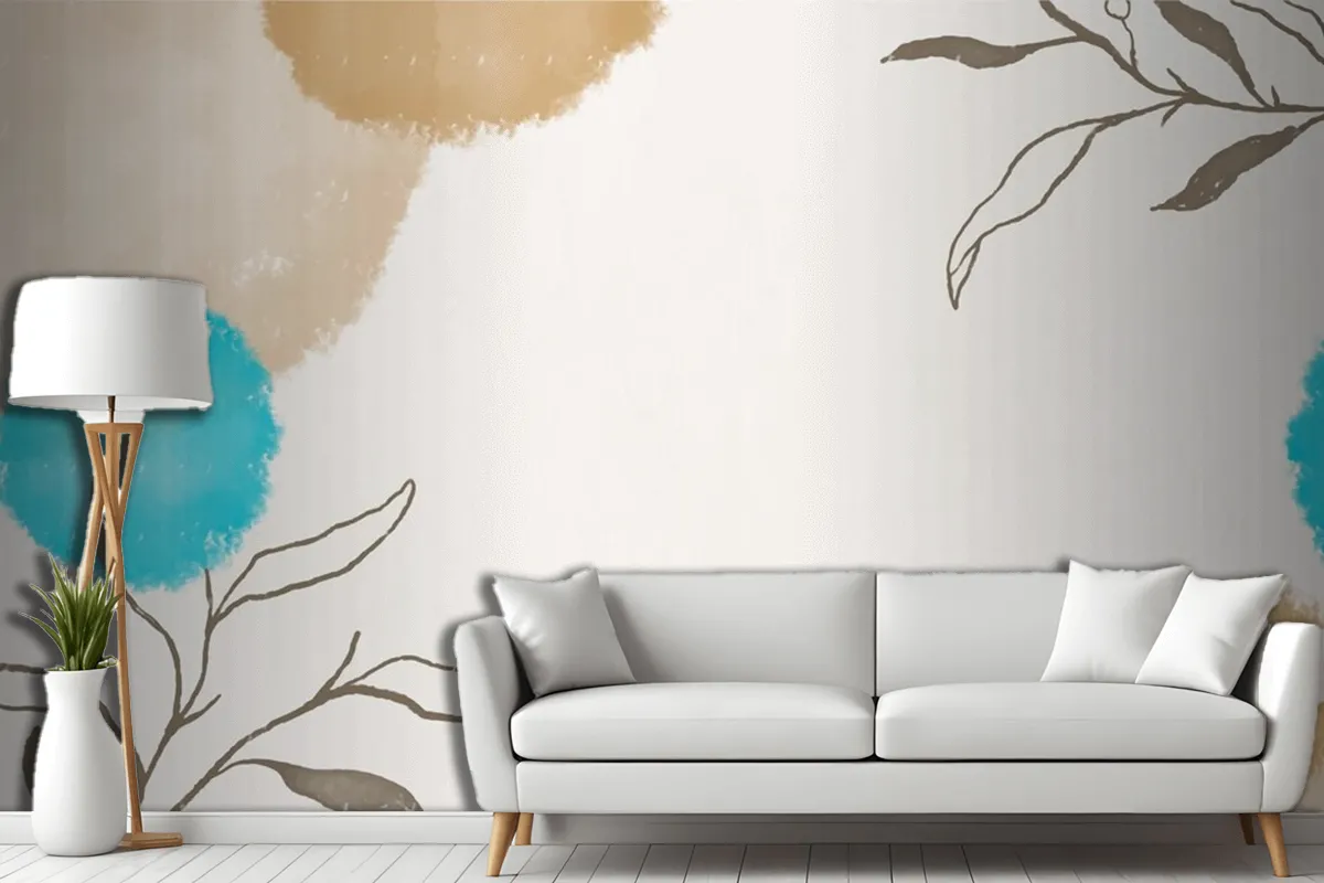 Elegant Watercolor Leaf Frame On Watercolor Living Room Wallpaper Mural