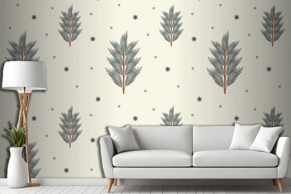 Flat Of Christmas Tree Seamless Pattern Living Room Wallpaper Mural