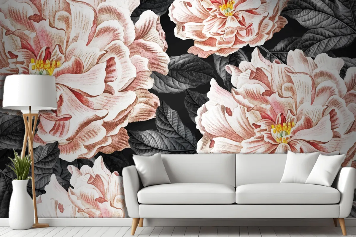 Floral Blooming Peony Living Room Wallpaper Mural