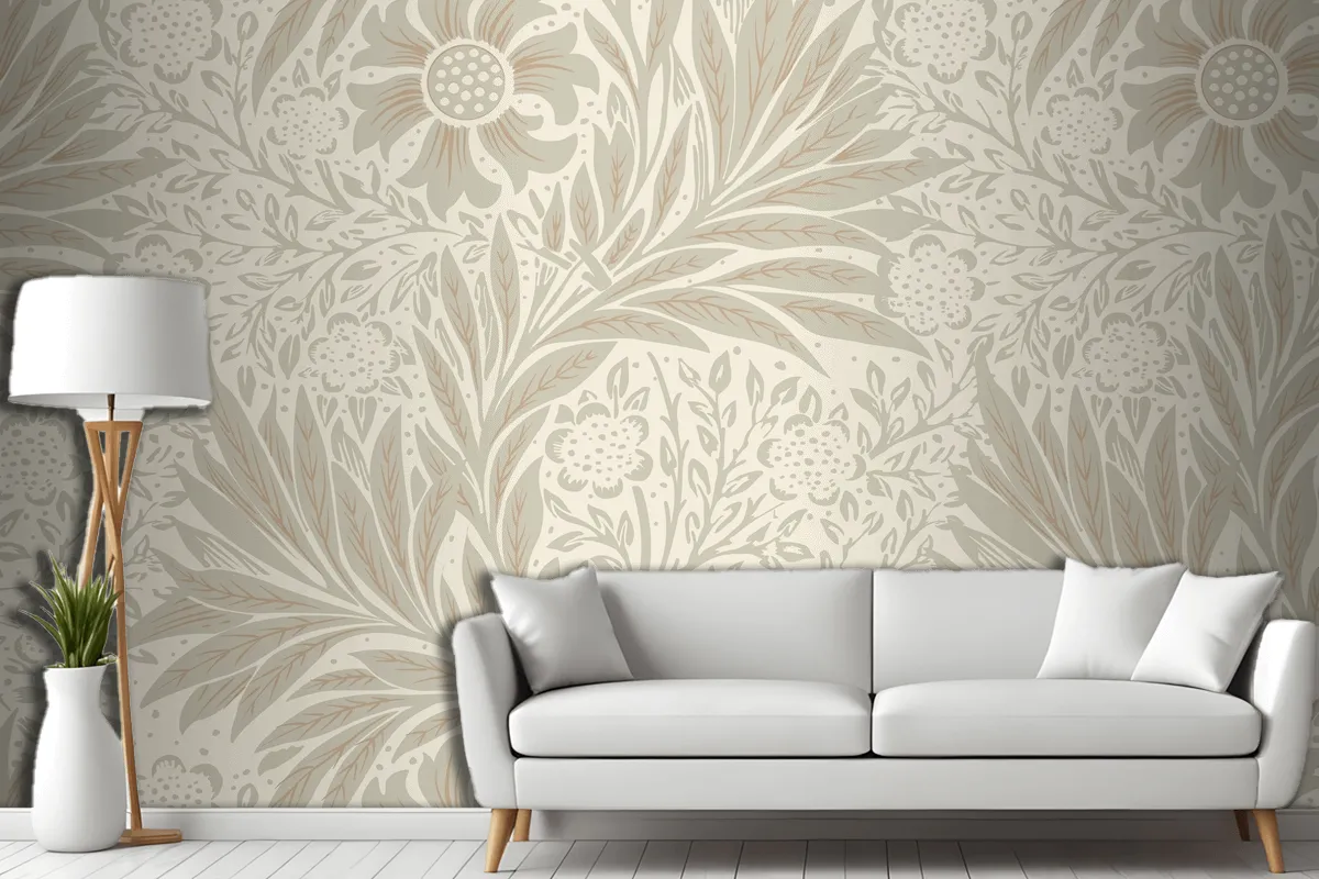 Floral Pattern Living Room Wallpaper Mural