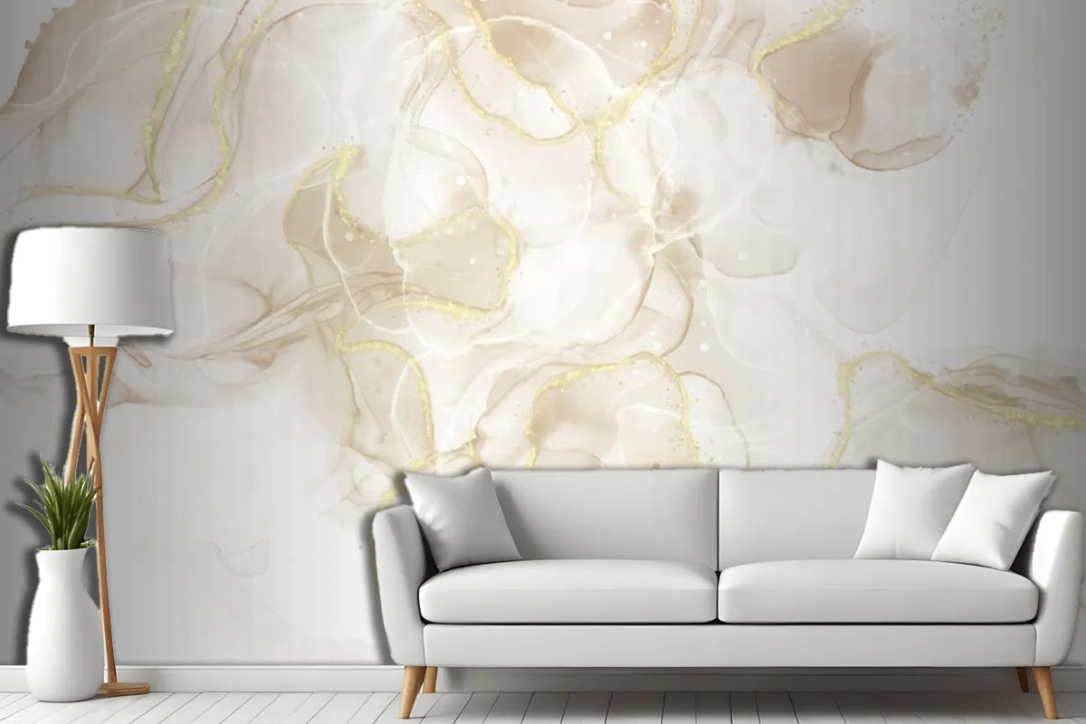 Fluid Art Hand Painted Background With Gold Glitter Elements Living Room Wallpaper Mural