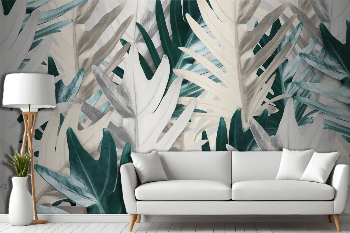 Gold And Green Palm Leaf Background Wallpaper Mural