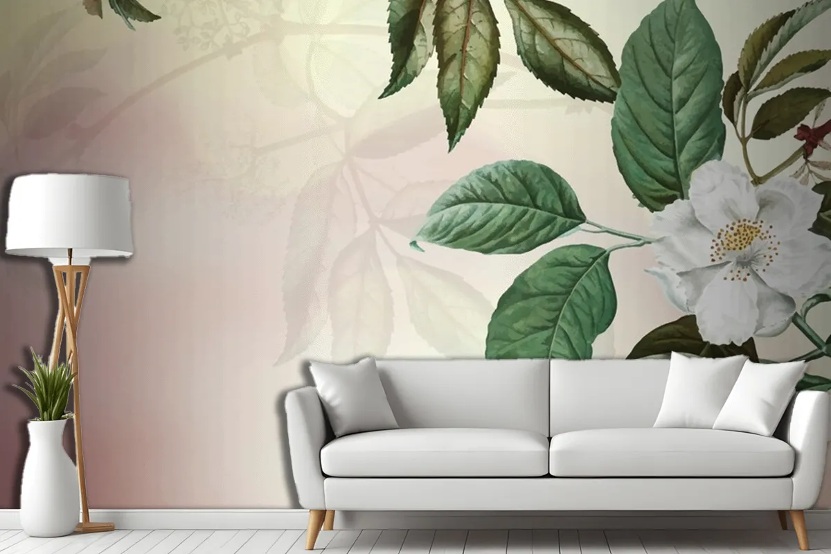 Green Floral Background Living Room Wallpaper Mural