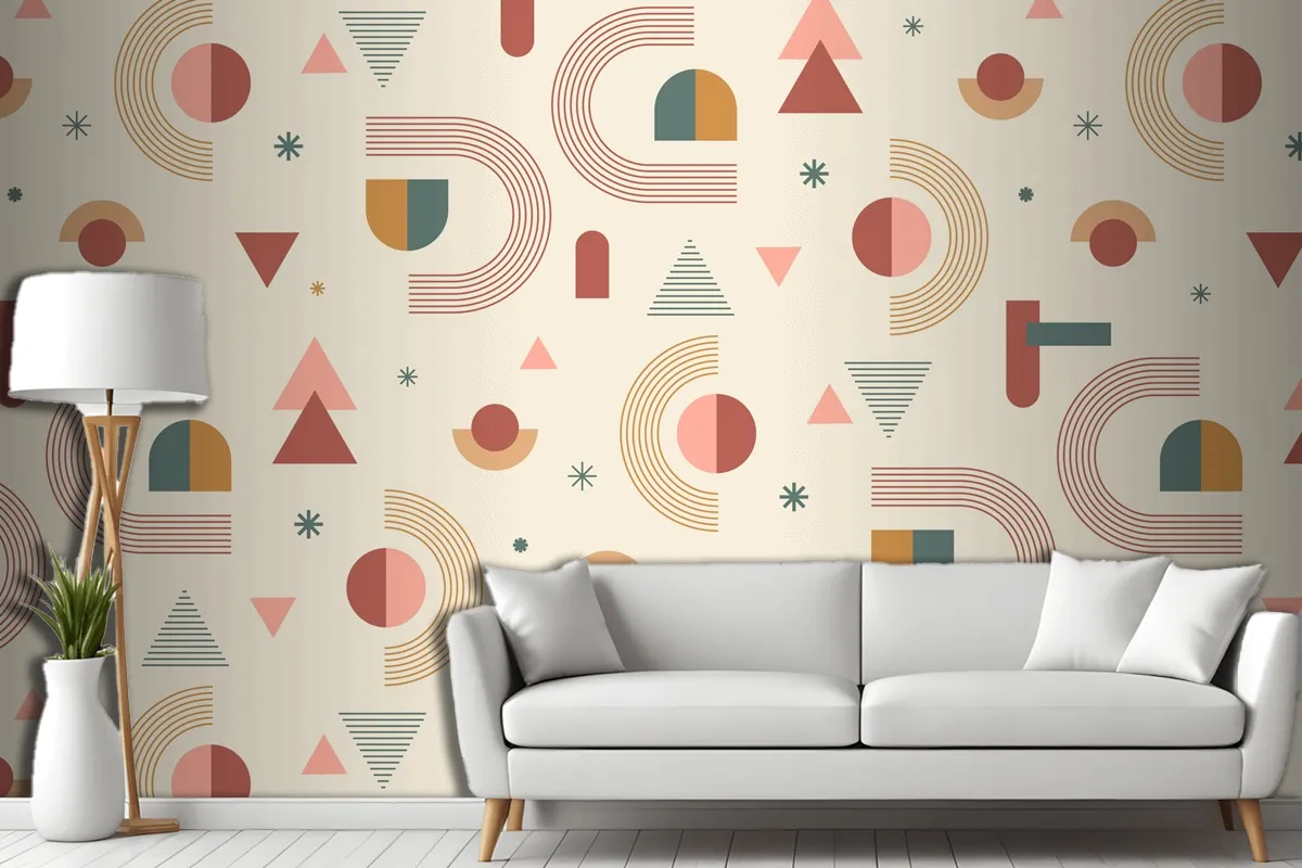 Hand Drawn Boho Geometric Pattern Design Living Room Wallpaper Mural