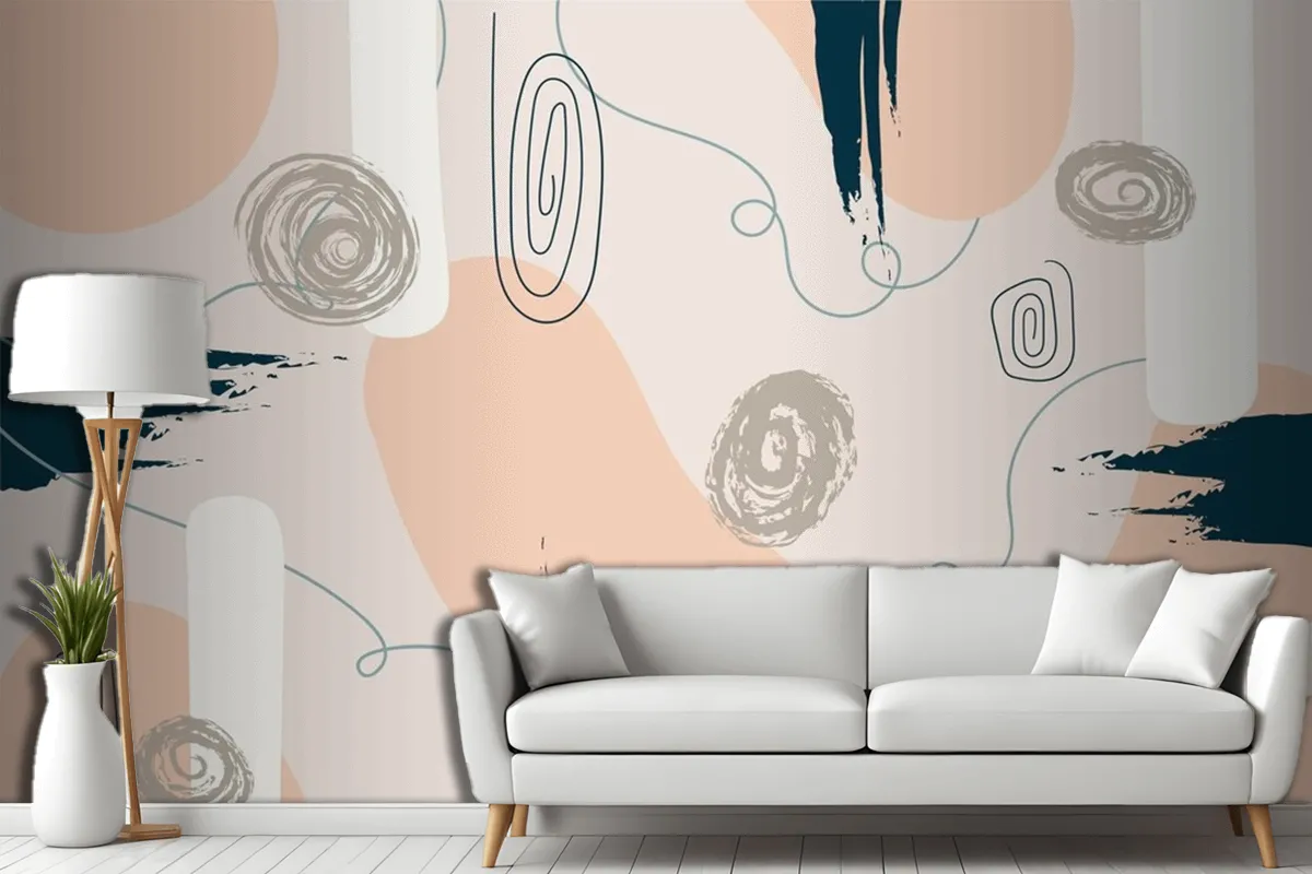 Hand Drawn Minimal Background Living Room Wallpaper Mural