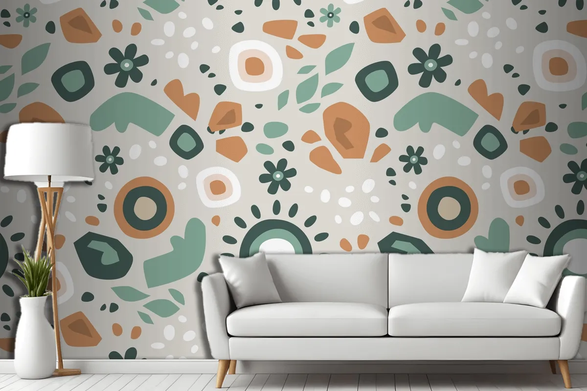 Hand Drawn Muted Colors Pattern Design Living Room Wallpaper Mural