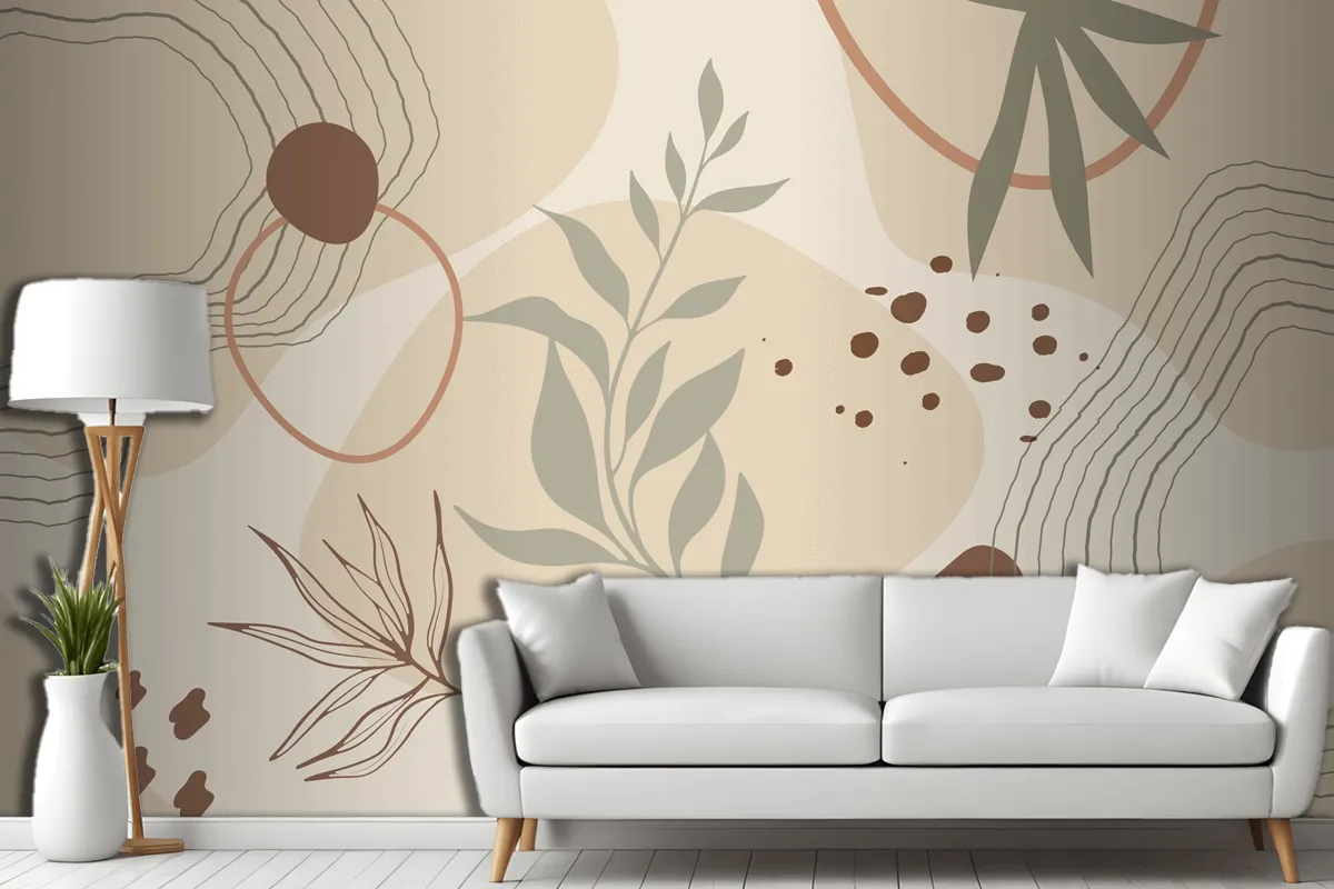 Hand Drawn Soft Earth Tones Living Room Wallpaper Mural