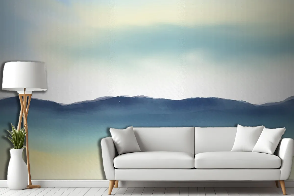 Hand Painted Minimal Watercolour Landscape Living Room Wallpaper Mural