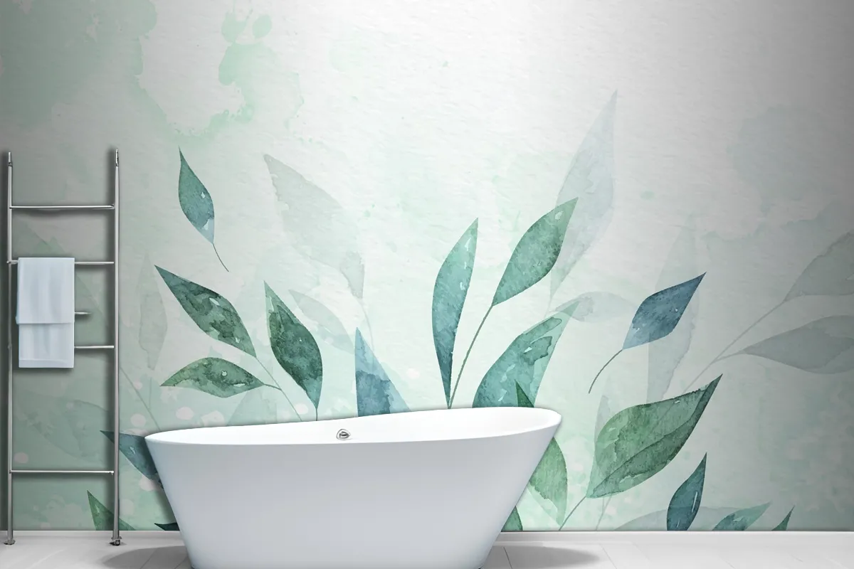 Hand Painted Watercolor Nature Background Bathroom Wallpaper Mural